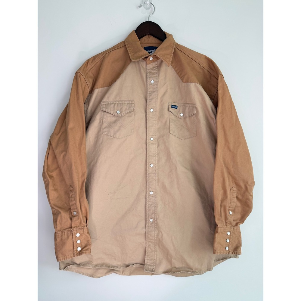 Wrangler Two-Tone Tan and Camel Button-Down Work Shirt